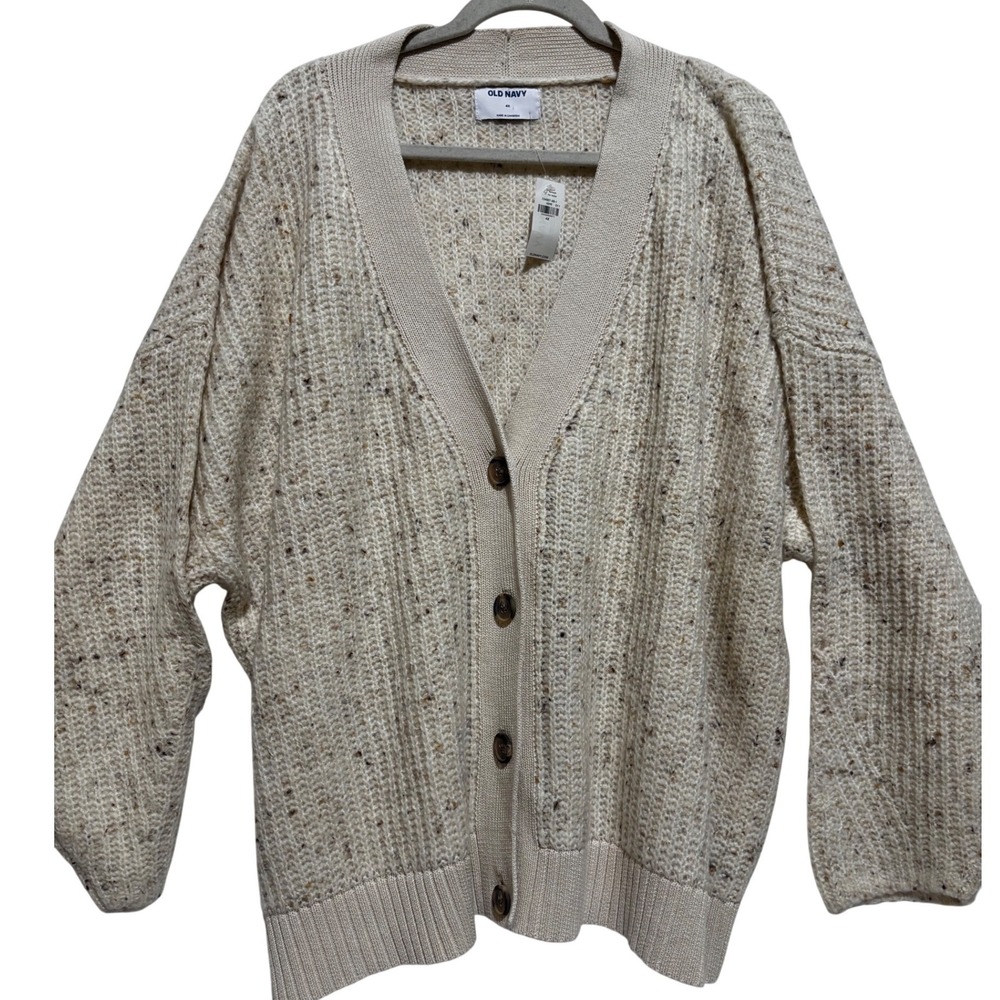 New‎ Old Navy Speck Cream Chunky Shaker Knit V Neck Button Boyfriend Cardigan 4X